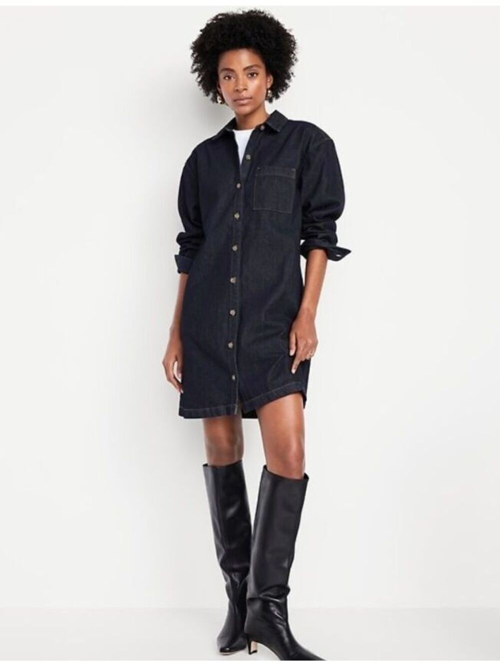 Old Navy Long-Sleeve Denim Mini Shirt Dress dark wash